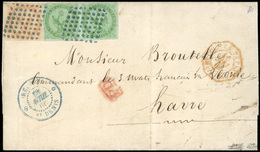 O N°2x 2 + 5, Paire Du 5c. Vert + 40c. Vermillon Obl. Losange De Points Bleus S/lettre Frappée Du CàD Bleu REUNION - ST- - Autres & Non Classés