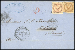 O N°35, 10c. Bistre + 40c. Orange Obl. Sur Lettre Frappée Du CàD De SAINT PIERRE - MARTINIQUE Du 26 OCTOBRE 1863 à Desti - Autres & Non Classés