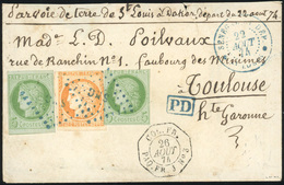 O N°13+ 17x2, 40c. Orange + 5c. Vert S/azuré X 2 Obl. ''SNG'' En Bleu S/lettre Frappée Du Cachet Bleu SENEGAL ET DEP. Du - Otros & Sin Clasificación