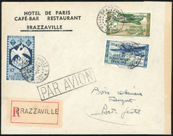 O N°15b + 18, + Poste 142. 2F.50 Vert Et Brun, Double Surcharge + 6F.50 Bleu Et Vert + 10c. Bleu-gris Obl. S/lettre Reco - Autres & Non Classés