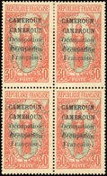 * N°75a, 30c. Rouge Et Vert-bleu. Bloc De 4. Double Surcharge. 2 Timbres **. Très Grande Rareté. SUP. - Otros & Sin Clasificación