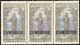 ** N°93, Bande De 3 Du 35c. Gris-brun Et Bleu. Double Surcharge Tenant à Normale. Timbre Central Avec *. Gomme Coloniale - Otros & Sin Clasificación