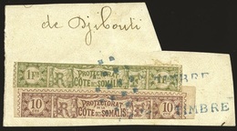 O N°1017, Partie Supérieure Coupé Des 10c. Et 1F. Obl. TIMBRE S/petit Fragment. Utilisation Fiscale Des Timbres Postes.  - Autres & Non Classés