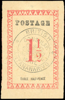 (*) N°38, 1 1/2d. Rose. Cachet ''BRITISH CONSULAR MAIL ANTANANARIVO'' En Noir. Sans Point Après ''POSTAGE'' Et ''PENCE'' - Autres & Non Classés