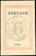 (*) N°42, 6d. Rose. Cachet ''BRITISH CONSULAR MAIL ANTANANARIVO'' En Noir. Sans Point Après ''POSTAGE'' Et ''PENCE''. (S - Autres & Non Classés