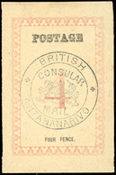 (*) N°43, 4d. Rose. Cachet ''BRITISH CONSULAR MAIL ANTANANARIVO'' En Noir. Sans Point Après ''POSTAGE'' (SG#43 - Cote 37 - Autres & Non Classés