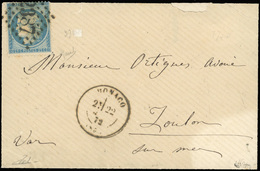 O Timbre De FRANCE N° 60. 25c. Bleu Obl. GC 2387 S/lettre Frappée Du CàD De MONACO Du 22 Mars 1872 à Destination De TOUL - Autres & Non Classés