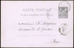 O N°89, 10c. Noir S. Lilas. Obl. Sur Carte Postale Frappée Du CàD De MONACO Du 8 Septembre 1884 à Destination De NICE. A - Otros & Sin Clasificación