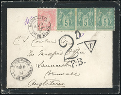 O N°5, 15c. Rose + Timbres De France N°75 Bande De 3, Obl. S/lettre Frappée Du CàD De MONTE-CARLO Du 10 Février 1891 à D - Otros & Sin Clasificación