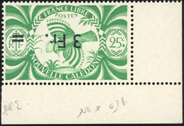 ** N°254a, 3F. S/25c. Jaune-vert. Surcharge Renversée. Coin De Feuille. SUP. - Otros & Sin Clasificación