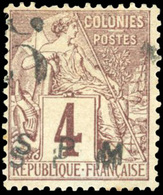 * N°4, 5c. S. 4c. Lilas-brun S. Gris. Double Surcharge ''S P M''. TB. - Autres & Non Classés