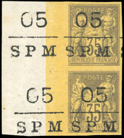 ** N°9, 05 S. 35c. De 1878. Paire Verticale. Grand BdeF Avec Surcharge ''S P M''. TB. - Autres & Non Classés