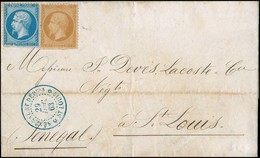 O N°2122, 10c. + 20c. Empire Dentelé Non Obl. S/lettre De BORDEAUX Du 9 Décembre 1863 à Destination De ST LOUIS DU SENEG - Otros & Sin Clasificación