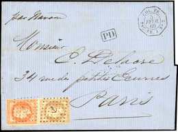 O N°28A, Timbres De France N°28A + 31. 10c. Bistre, Type I + 40c. Orange Obl. Ancre S/lettre Frappée Du CàD ''COL. FR. P - Autres & Non Classés