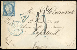 O N°60A, Timbre De France N°60A. 25c. Bleu, Type I Avec Dents Découpées, Obl. Ancre S/lettre Frappée Du CàD ''CORR. D'AR - Autres & Non Classés