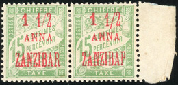 * N°3, 1 1/2a. S/15c. Vert-jaune. Paire. Variété ''ZANZIBAP'' Tenant à Normal. SUP. - Otros & Sin Clasificación