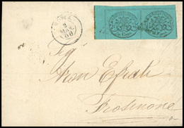 O N°14, 5c. Bleu-vert. CdF. Obl. Sur Lettre Frappée Du CàD De ROME Du 3 MARS 1869 à Destination De FROSINONE. SUP. - Estados Pontificados