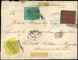 O N°2146, 5c. Bleu-vert. + 10c. Rouge-orange. + 40c. Jaune. Obl. Sur Lettre Frappée Du CàD Du 2 MARS 1869 à Destination  - Estados Pontificados