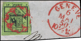 O N°1A, 5c. Moitié Gauche Du ''Double De Genève'' Obl. Rosette Rouge De Genève AW3 Sur Petit Fragment Frappée Du CàD De  - Otros & Sin Clasificación