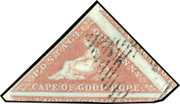 O N°1, 1p. Rouge. Papier Très Bleuté. 2 Voisins. Obl. Légère. SG#1. SUP. - Kap Der Guten Hoffnung (1853-1904)