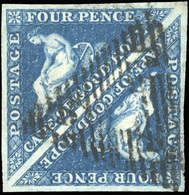 O N°4, 4p. Bleu Foncé. Papier Blanc. Belles Marges. Cachet CGH Triangulaire Noir. SG#6. TB. - Cap De Bonne Espérance (1853-1904)