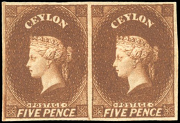 * N°4, 5p. Brun-roux. (SG#5 - 5d. Chestnut - C.3200£). Paire. Pli Horizontal Sinon SUP. - Ceylon (...-1947)