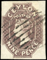 O N°7, 9p. Brun-lilas. (SG#8 - 9d. Purple-brown - C.900£). Obl. SUP. - Ceylon (...-1947)