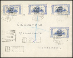 O N°30x 4, 2p. Bleu X4 Obl. Sur Lettre Frappée Du CàD De TANGER Du 1 MARS 1939 à Destination De LONDRES. TB. - Marruecos Español