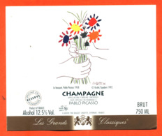 étiquette Autocollante De Champagne Brut Le Bouquet Pablo Picasso Bauget Jouette à épernay- 75 Cl - Arte