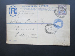 GB 1895 Nr. 93 Mit Perfin / Firmenlochung Als Zusatzfrankatur Auf GA Einschreiben / Registered Threadneedle St. B.O.E.C. - Brieven En Documenten