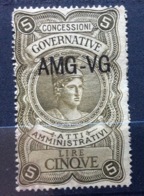 MARCA DA BOLLO  TRIESTE AMG VG   CONCESSIONI GOVERNATIVE LIRE 5 - Fiscale Zegels