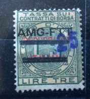 MARCA DA BOLLO  TRIESTE AMG FTT   CONTRATTI DI BORSA  1947 L. 3 SOVRASTAMPATO  RR - Revenue Stamps