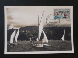 Carte Maximum Card Bateau Pirogue Des Iles Sous Le Vent Polynésie Française 1966 (ex 1) - Maximumkaarten