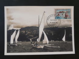 Carte Maximum Card Bateau Pirogue Des Iles Sous Le Vent Polynésie Française 1966 (ex 1) - Cartes-maximum