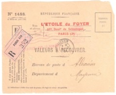 PARIS116 Devant Valeur à Recouvrer 1488 Repiqué Etoile Do Foyer EMA HAVAS 1F75 A 0754 1934 Acema HAV34 Alexain Mayenne - Freistempel