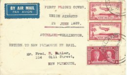 NUEVA ZELANDA, CARTA DIRIGIDA A NEW PLYMOUTH AÑO 1937 - Storia Postale