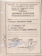 Ministére De L'Ed. Nationale Jeunesse Et Sports/Certificat D'aptitude Professionnel/Radio-électricien/NORD/1960   CAH291 - Diplomas Y Calificaciones Escolares