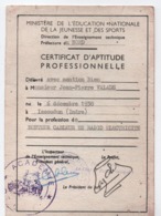 Ministére De L'Ed. Nationale Jeunesse Et Sports/Certificat D'aptitude Professionnel/Monteur Cableur/NORD/1959   CAH293 - Diplomas Y Calificaciones Escolares