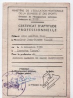 Ministére De L'Ed. Nationale Jeunesse Et Sports/Certificat D'aptitude Professionnel/Monteur Cableur/NORD/1959   CAH293 - Diplômes & Bulletins Scolaires
