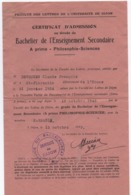 Fac  Lettres Univ DIJON/Certificat D'Admission Au Grade De Bachelier De L'enseignement Secondaire A'/1943         CAH294 - Diplome Und Schulzeugnisse