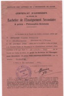 Fac  Lettres Univ DIJON/Certificat D'Admission Au Grade De Bachelier De L'enseignement Secondaire A'/1943         CAH294 - Diplômes & Bulletins Scolaires