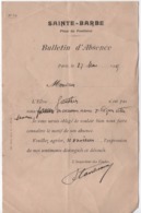 Bulletin D'Absence/ Demande De Motif/Collège  Sainte -Barbe/Place Du Panthéon/1915       CAH295 - Diplomas Y Calificaciones Escolares