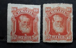 BRASIL / BRAZIL / BRESIL 1878 Pedro II ,2 Timbres Percés En Ligne, Yvert 37,  ROUGE & ROUGE ORANGE Neufs (*), TB - Nuevos