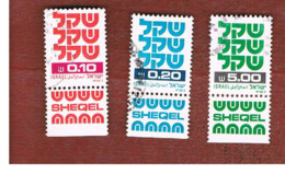 ISRAELE (ISRAEL)  - SG 785.801a  - 1980 SHEKEL  (3 DIFERENT WITH LABELS)   - USED ° - Usati (con Tab)