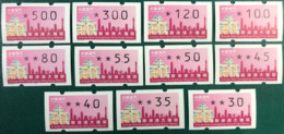 MACAU GREAT BAY 2019 ATM LABELS KLUSSENDORF TYPE MACHINE SET OF 11 LABELS, COMMUNICATION MUSEUM MACHINE - Automatenmarken