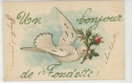 FONDETTES - Jolie Carte Fantaisie Colombe Et Fleurs "Un Bonjour De Fondettes " - Fondettes