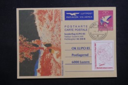 LIECHTENSTEIN - Entier Postal  Par Vol Vaduz / Luzern Par Hélicoptère En 1985, Cachet Et Vignette Plaisants - L 42782 - Ganzsachen