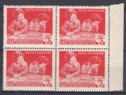 Yugoslavia Republic 1951 Children Mi#643 Mint Never Hinged Piece Of Four - Unused Stamps
