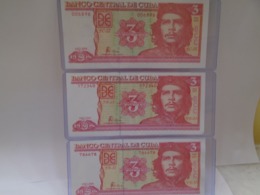 Cuba, 3  Pesos 2004, 2005, 2006, 3 Consecutive Years, Ernesto Che Guevara Picture, Crisp, UNC. How You Can See. - Cuba
