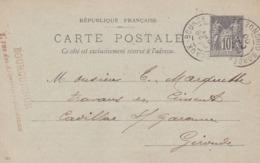 Carte Sage 10 C G10 Oblitérée Repiquage Au Dos - Cartoline Postali Ristampe (ante 1955)